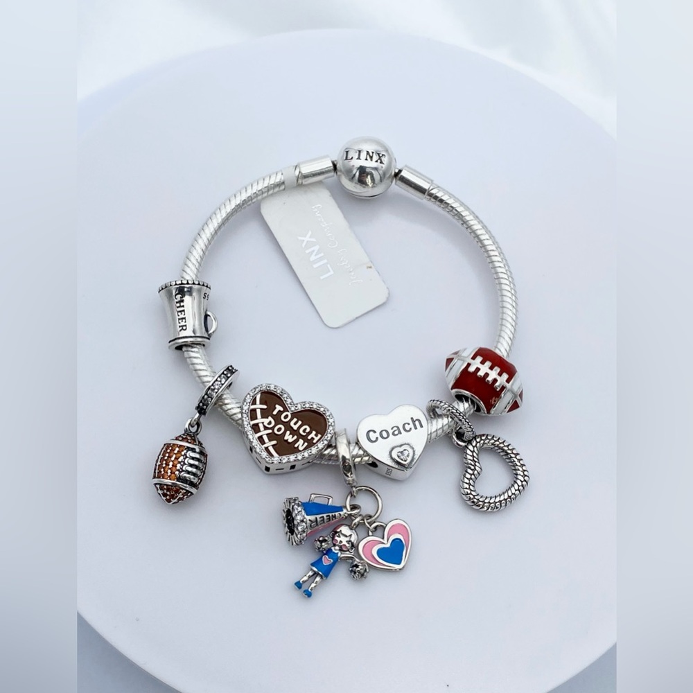 Linx Snake Chain Bracelet with Cheerleading Coach Themed Charms
